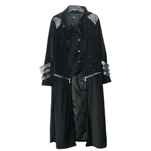 Delie Tail Coat Black Velvet Goth Steampunk Cosplay Tailcoat Trench Coat - Picture 3 of 10